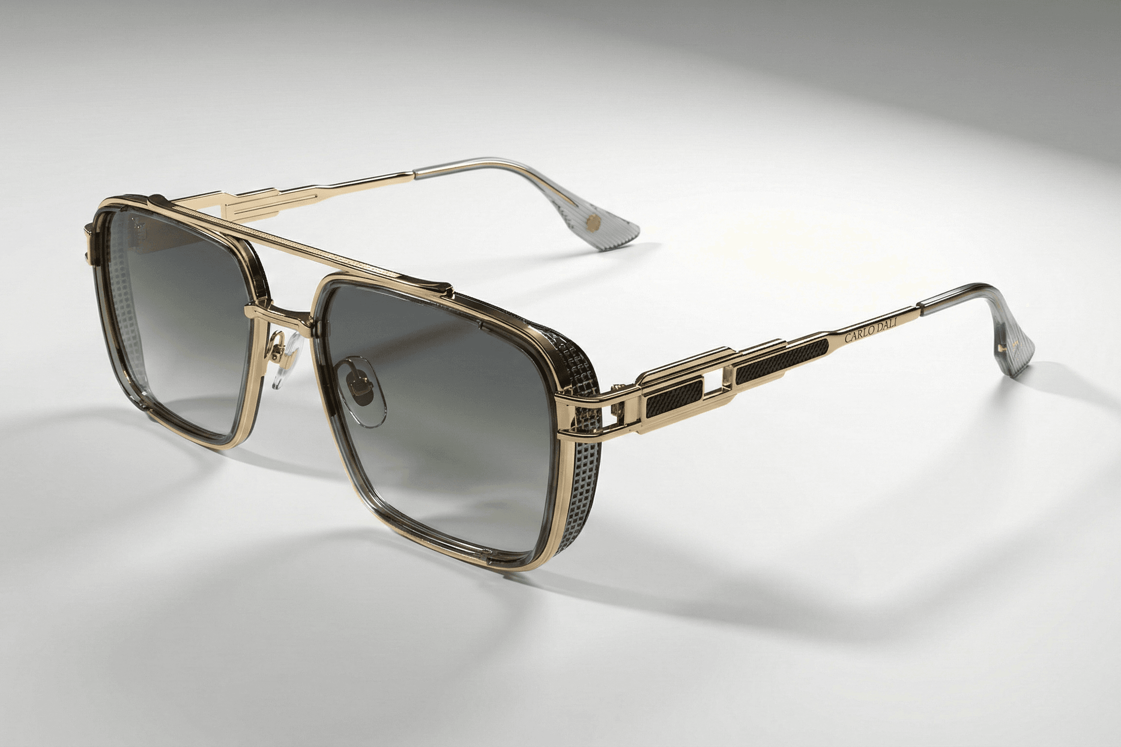 CARLO DALI "EMPIRE" | Polished Gold & Black Textured Square Aviator Sunglasses 1