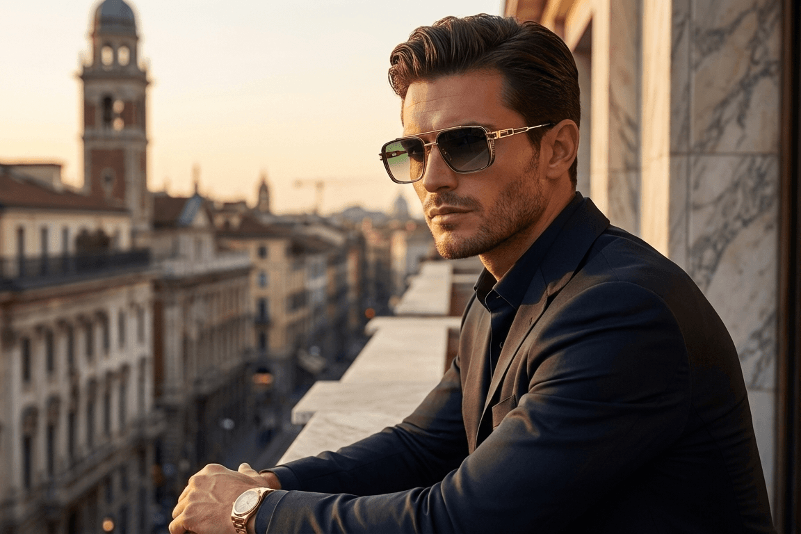 CARLO DALI "EMPIRE" | Polished Gold & Black Textured Square Aviator Sunglasses 5