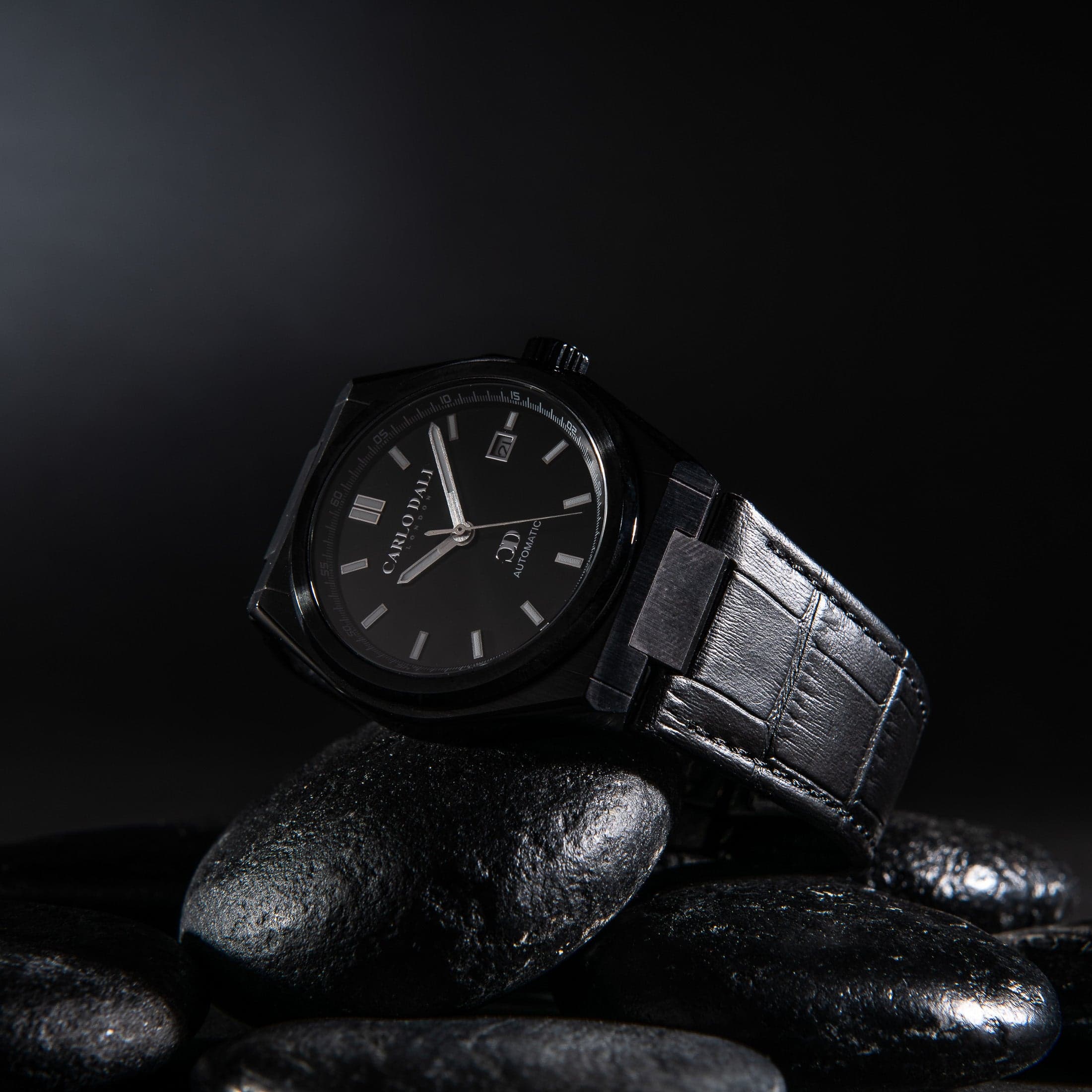 "1888 automatic" TOTAL BLACK LEATHER WATCH 2