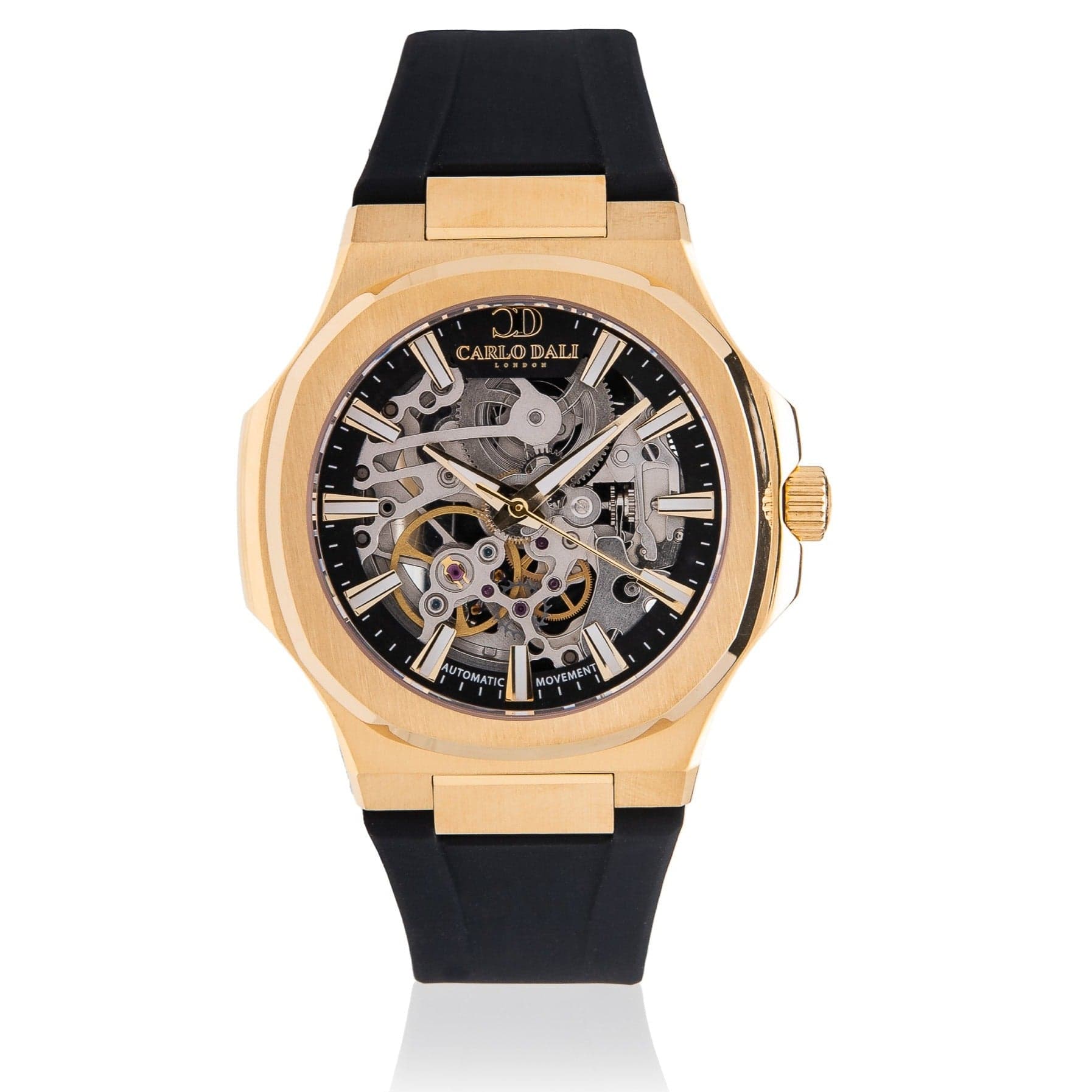 "TIMELESS" SKELETON BLACK & GOLD RUBBER WATCH 1