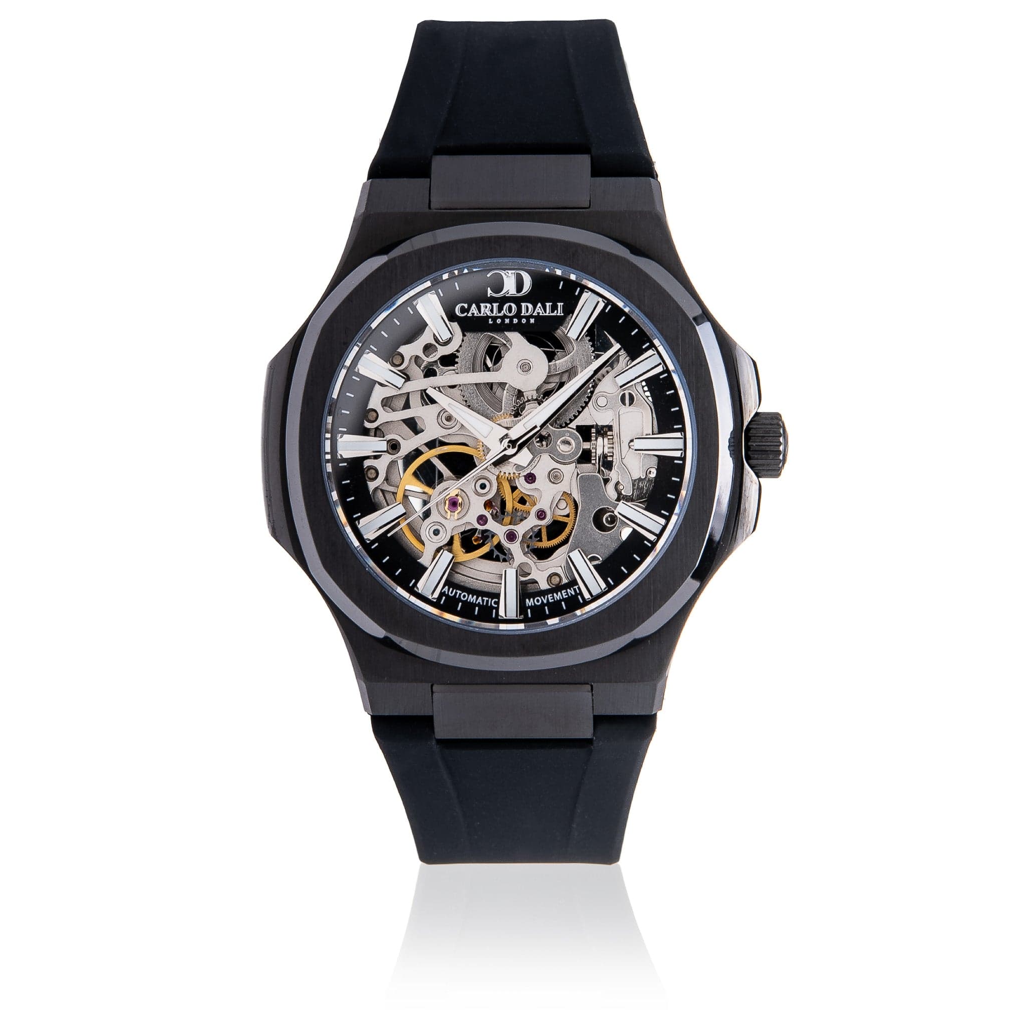 "TIMELESS" SKELETON TOTAL BLACK RUBBER WATCH 1